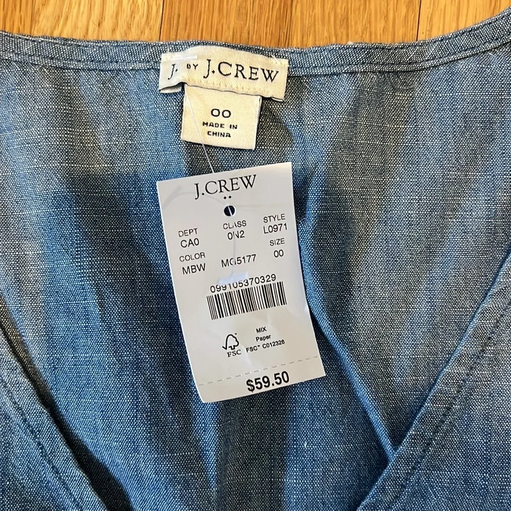 J. Crew Flutter Sleeve Faux Wrap Chambray Top - Picture 2 of 5